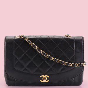 CHANEL, Bags, Chanel Vintage Black Quilted Lambskin Diana Flap Bag